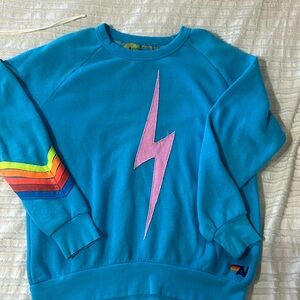 Aviator Nation Blue and Pink Lightning Bolt Sweatshirt